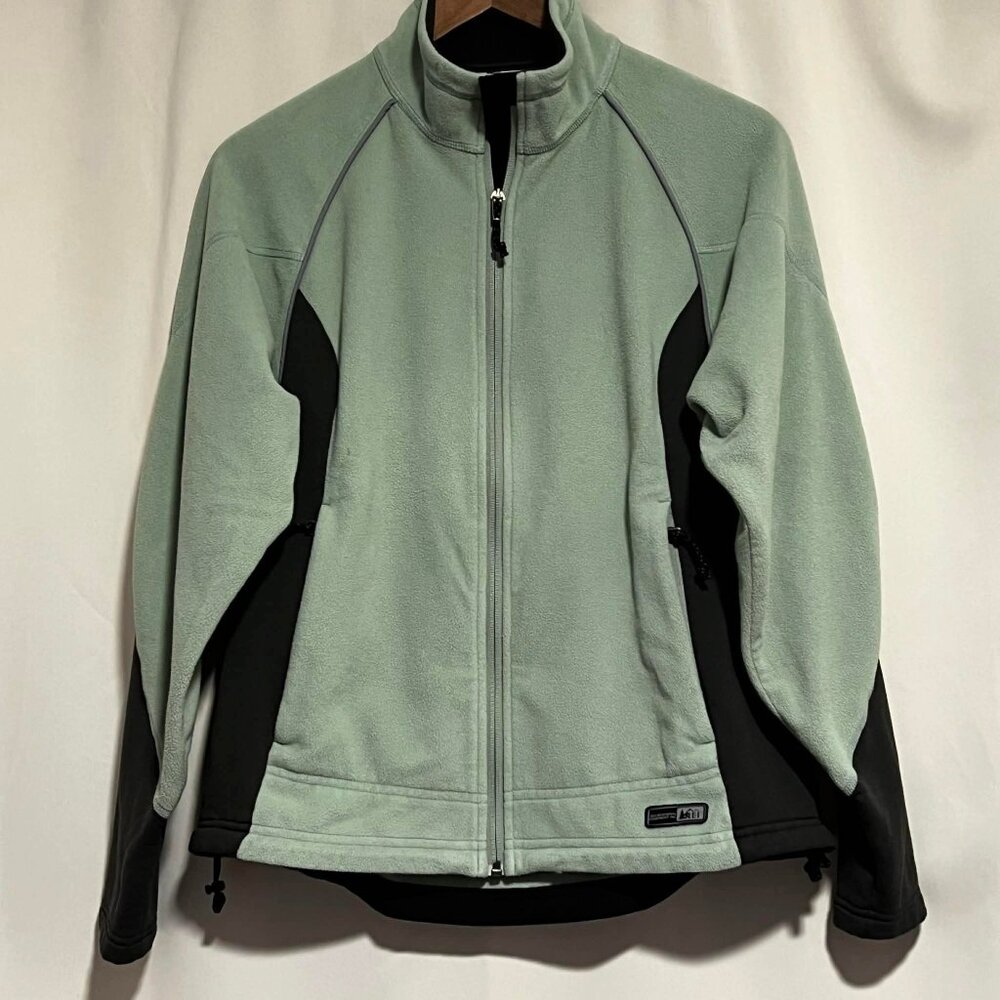 REI Full Zip Fleece Jacket Sage Green/Black Size L
